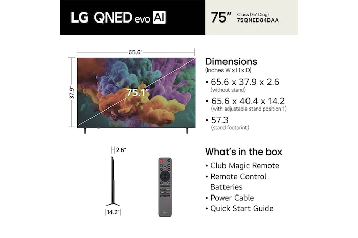 75 inch LG QNED evo AI QNED84 Mini LED 4K Smart TV 2026